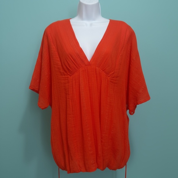Ella Moss Metallic Kimono Tunic Top Red M - Picture 1 of 9